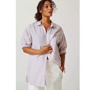 Anthropologie Long Line Purple Stripe Tunic Button Down Shirt